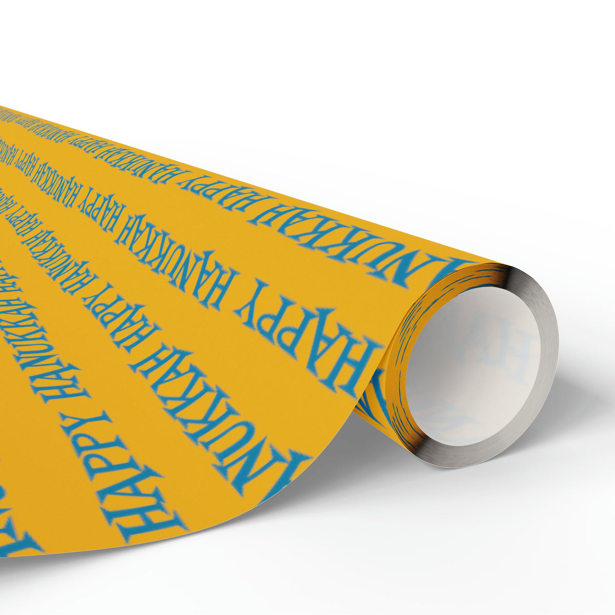 Happy Hanukkah Yellow And Blue Atomic Retro Style Holiday Gift Wrap Paper - Glossy Or Matte