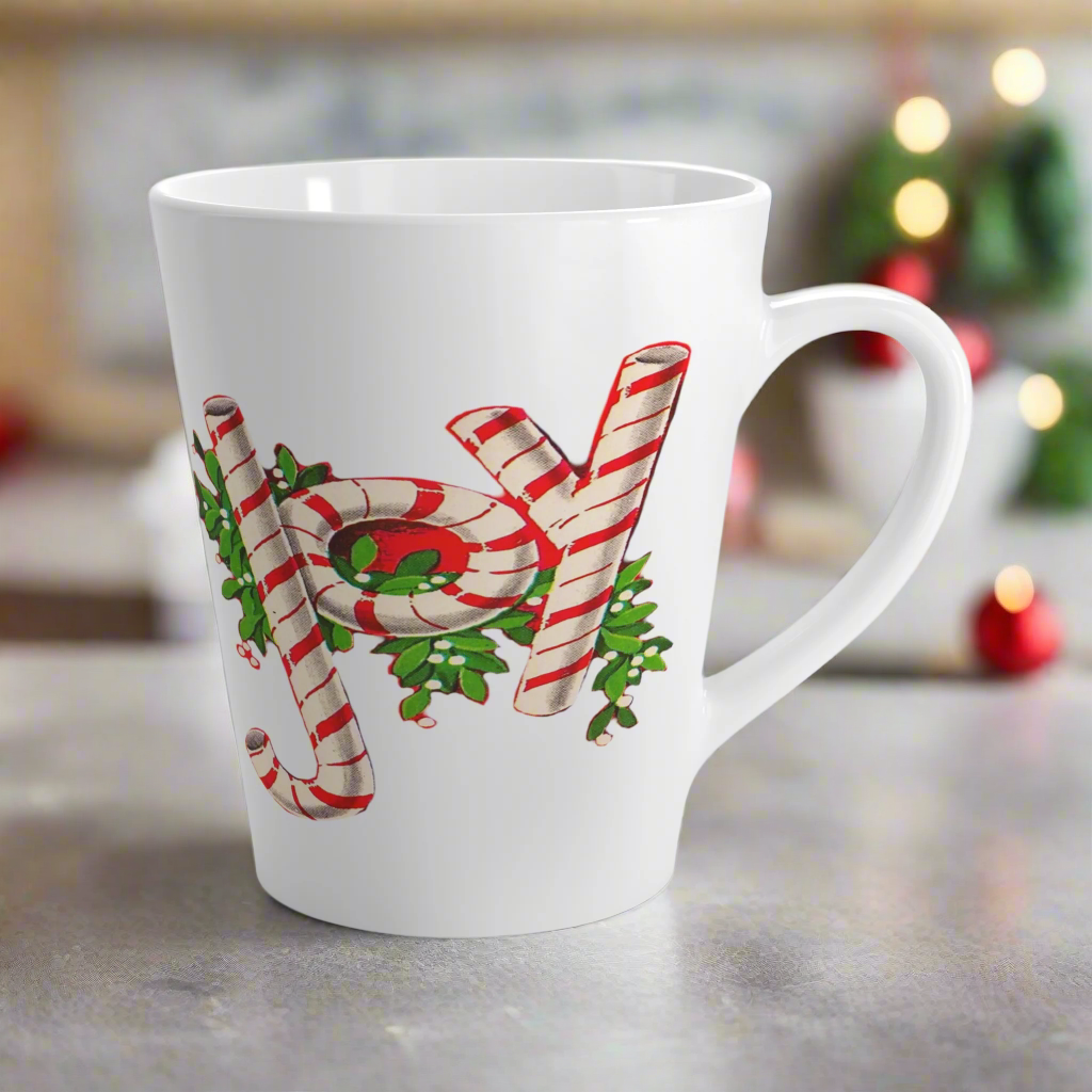 Joy Candy Canes Mistletoe Midcentury Retro Christmas Latte Coffee Mug