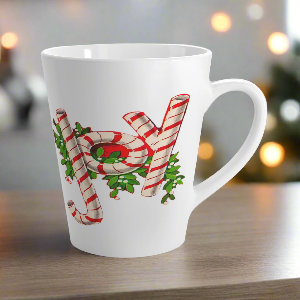 Joy Candy Canes Mistletoe Midcentury Retro Christmas Latte Coffee Mug