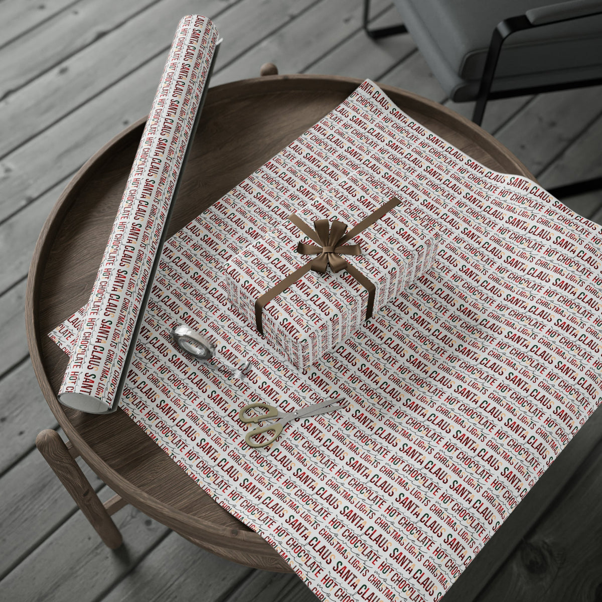 Santa Claus Reindeer Hot Chocolate Movies Christmas Lights Christmas Print Holiday Gift Wrap Paper - Glossy Or Matte