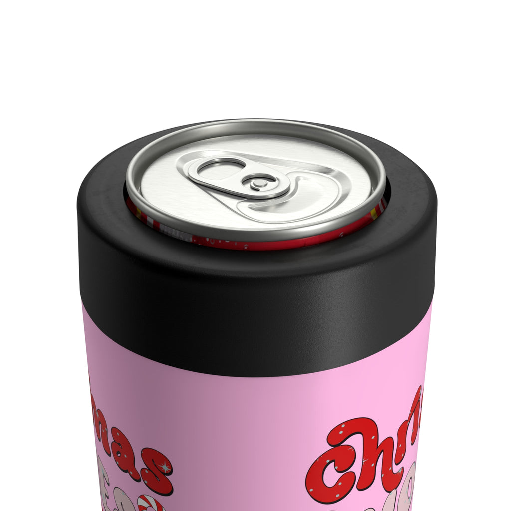 Christmas Movies And Chill Pink Christmas Print Stainless Steel Can Holder