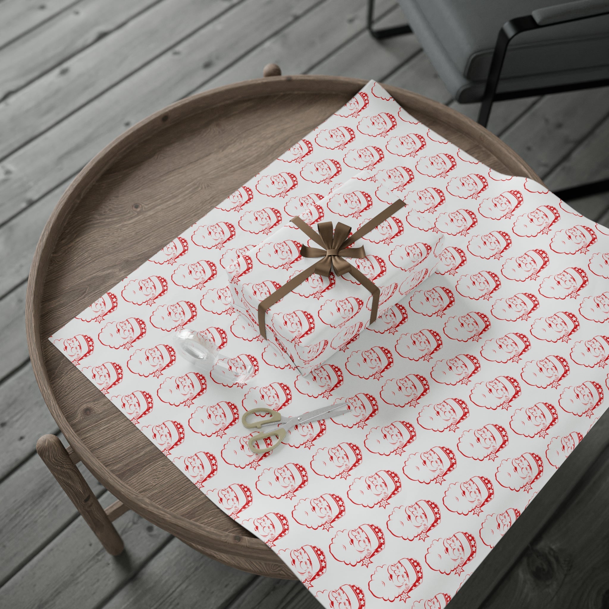 Red Santa Mid Century Retro Christmas Print Holiday Gift Wrap Paper - Glossy Or Matte