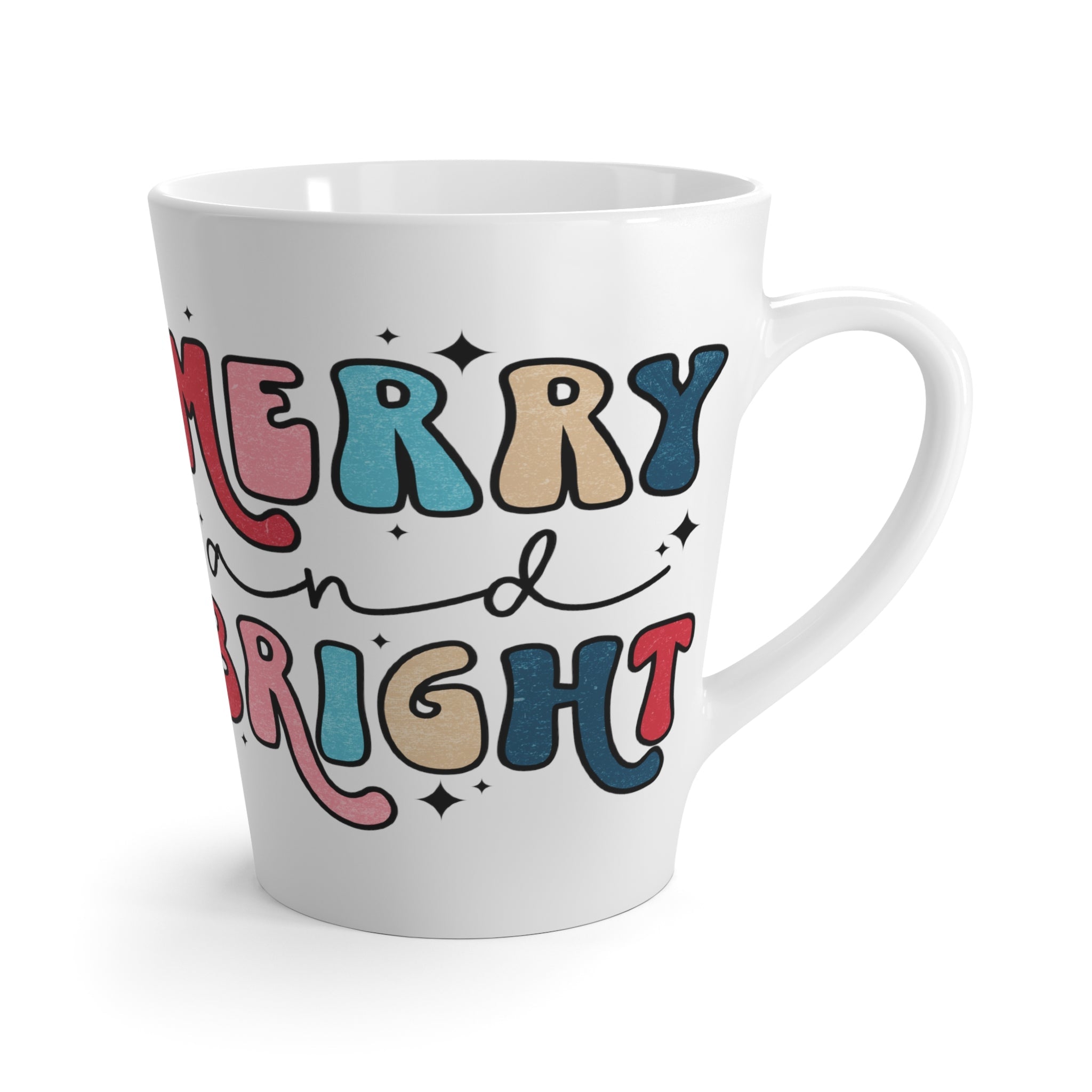 Merry And Bright Christmas Print Latte Coffee Mug