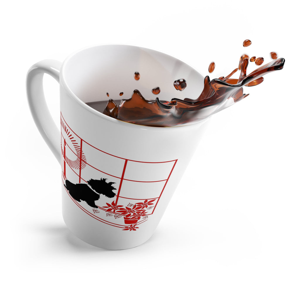 Christmas Scottie In Window With Poinsettias Retro Mid Century Christmas Print Latte Mug