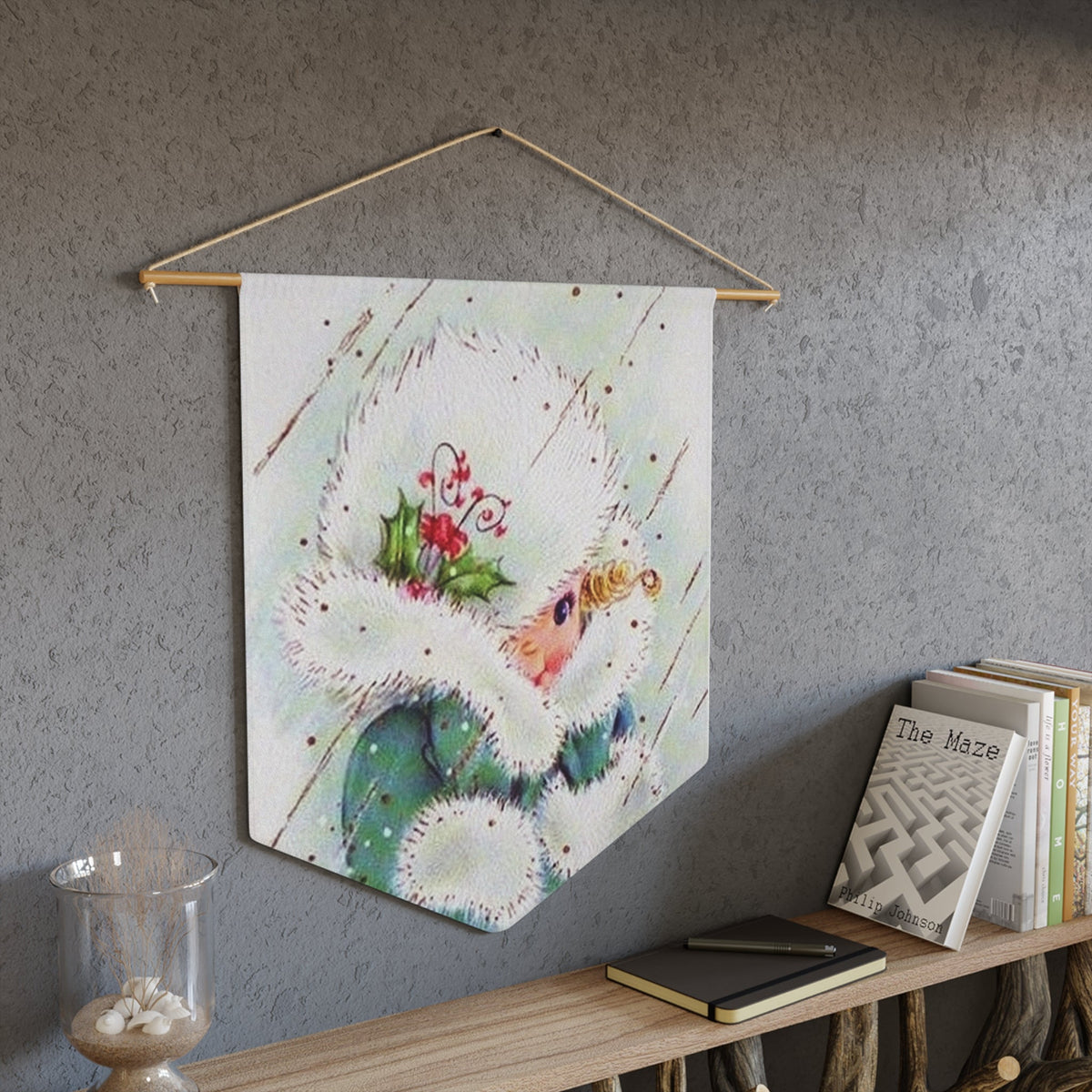 Christmas Lady In Snow Retro Christmas Print Wall Hanging Banner Flag