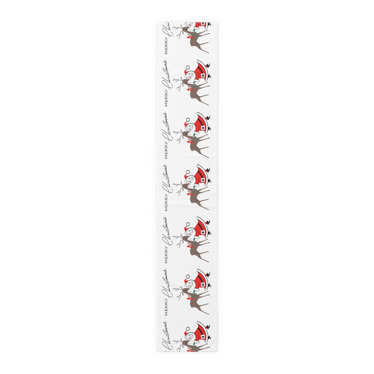 Merry Christmas Santa With Reindeer Mid Century Retro Style Christmas Decor Red Cotton Poly Table Runner