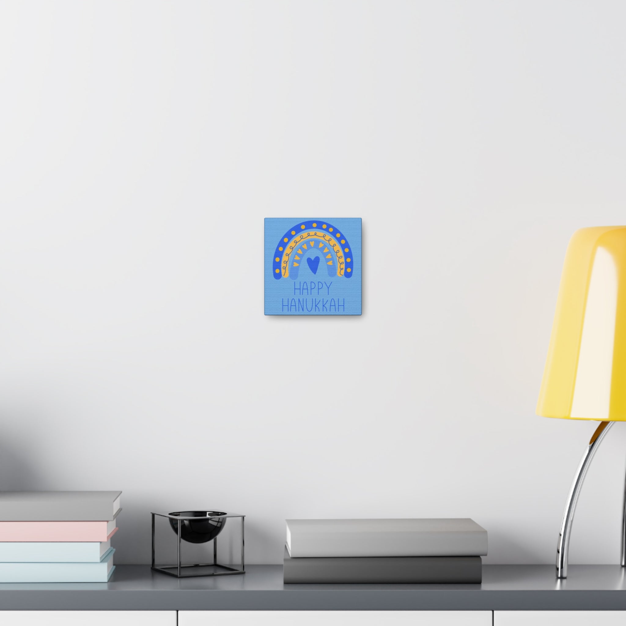 Happy Hanukkah Boho Rainbow Blue Canvas Gallery Wrap