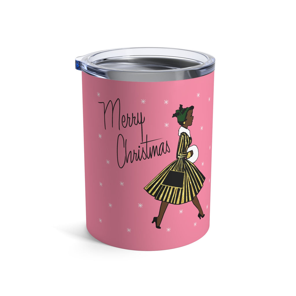Merry Christmas Lady Retro Pink Christmas Print Stainless Steel Tumbler 10oz
