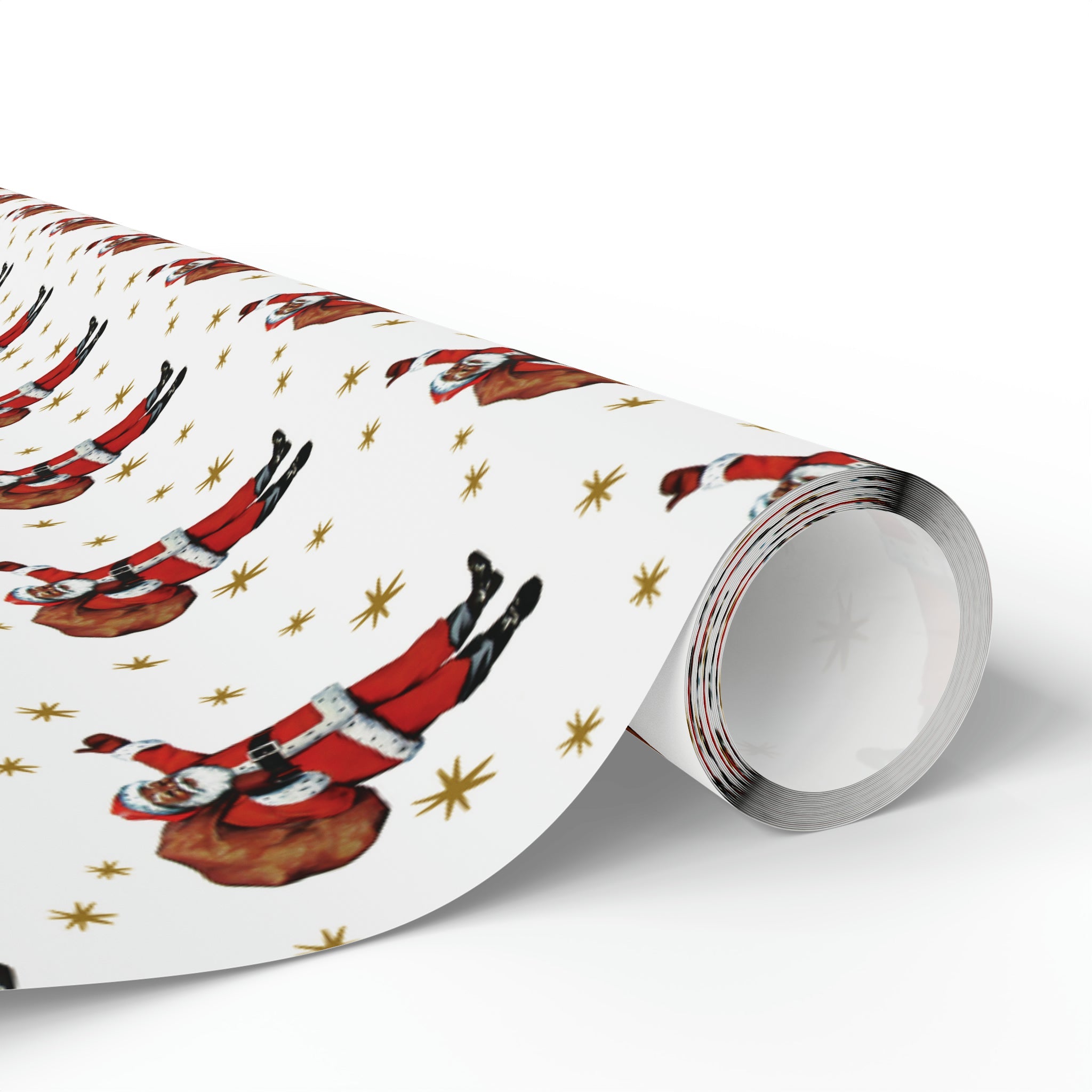 Santa Gold Stars Mid Century Retro Christmas Print Holiday Gift Wrap Paper - Glossy Or Matte