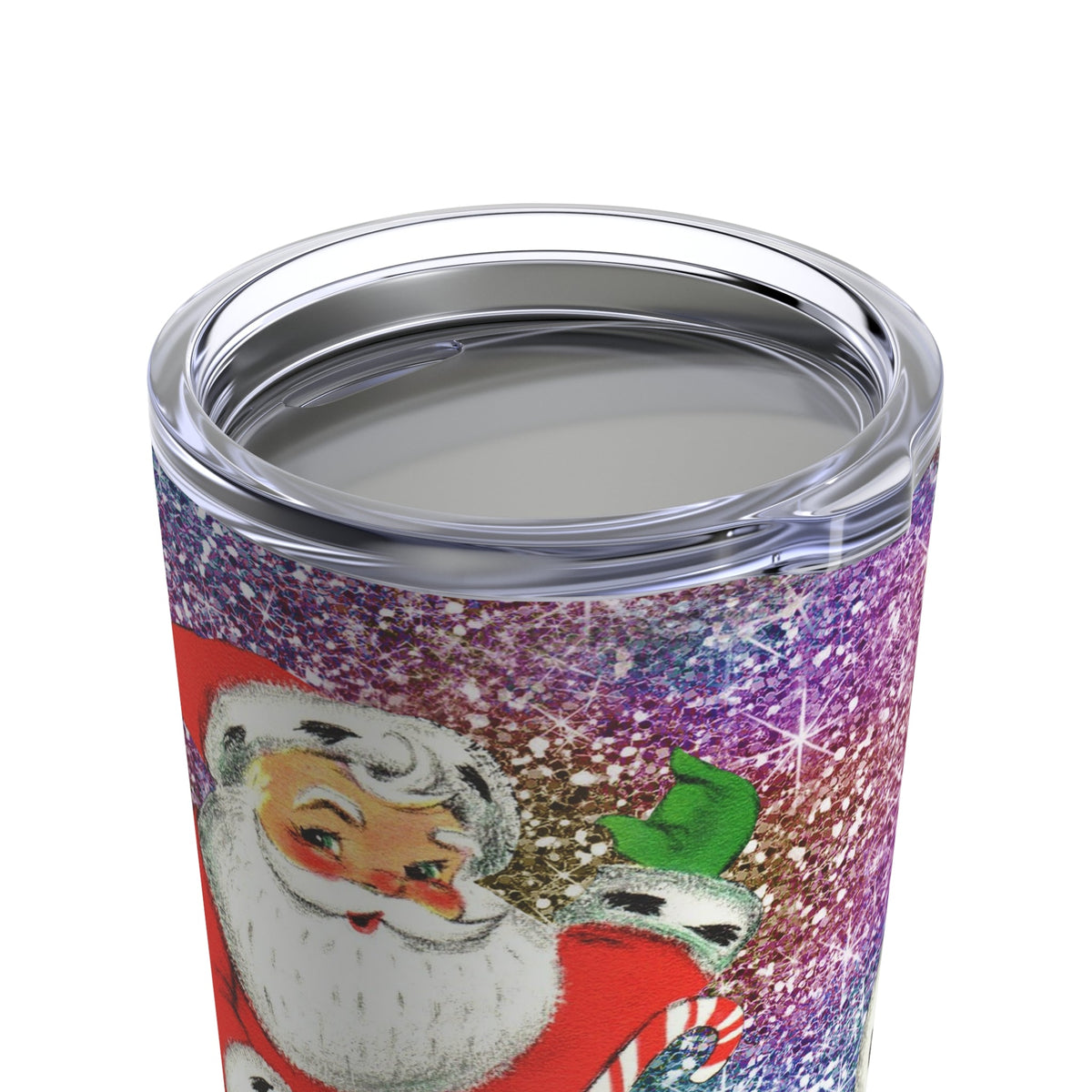 Santa With His Sack Of Presents Glitter Background Mid Century Retro Christmas Print Stainless Steel Tumbler 20oz