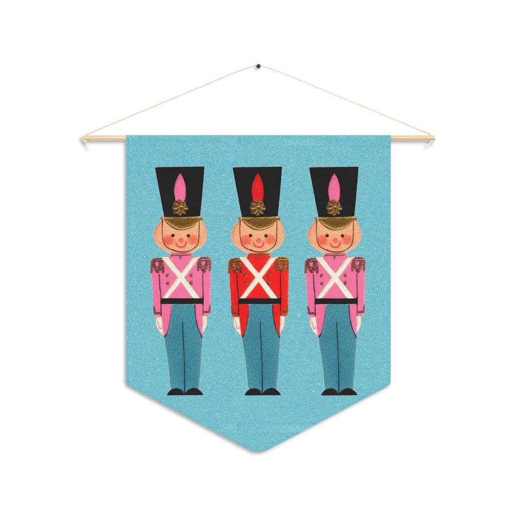 Christmas Toy Soldiers Blue Mid Century Retro Christmas Print Wall Hanging Banner Flag