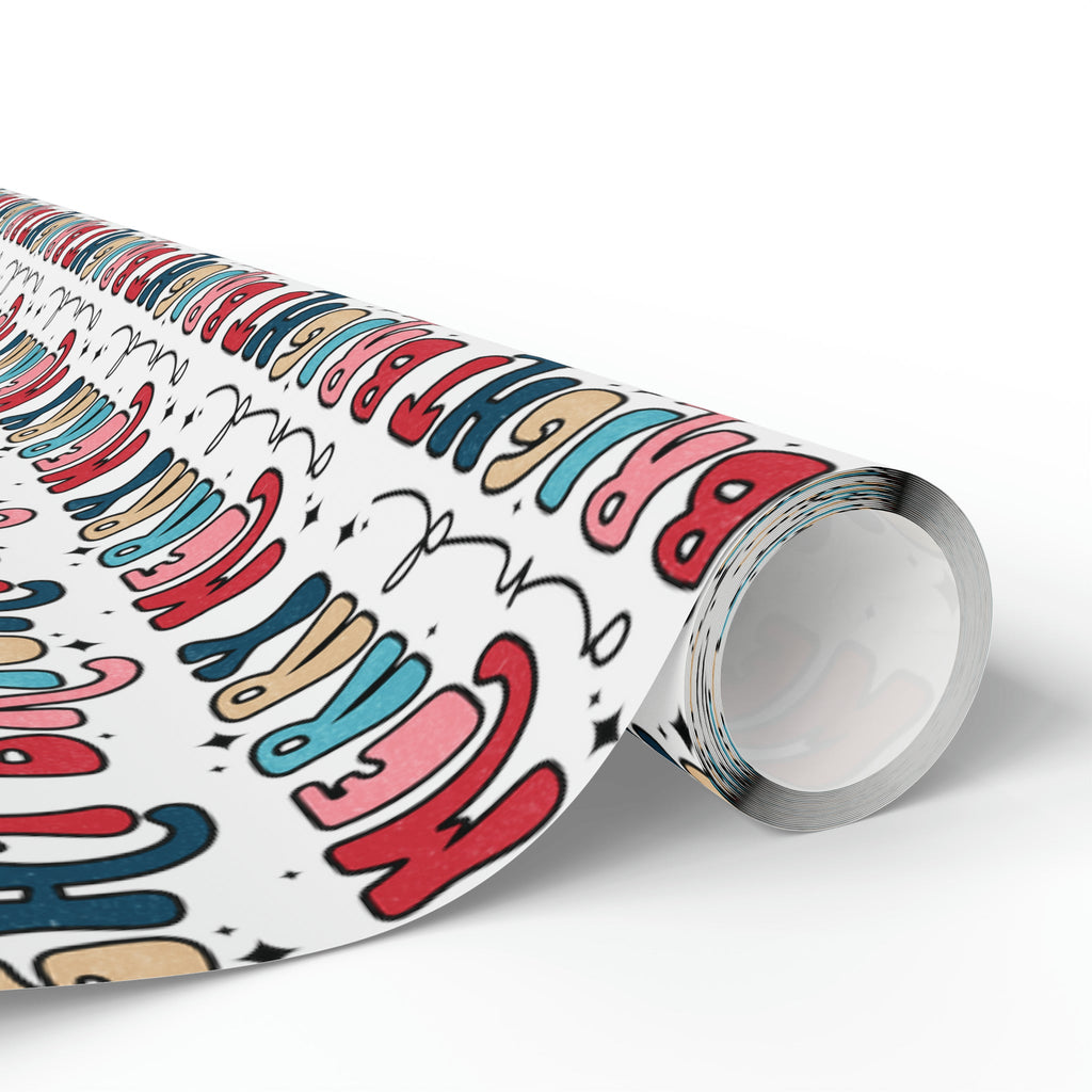 Merry And Bright Retro Style Christmas Print Holiday Gift Wrap Paper - Glossy Or Matte