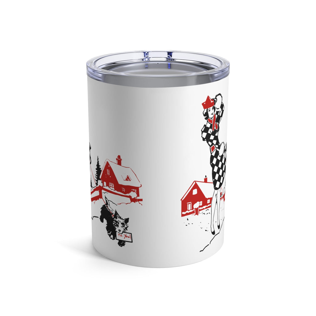Lady With Black Scottie Mid Century Retro Christmas Print Stainless Steel Tumbler 10oz