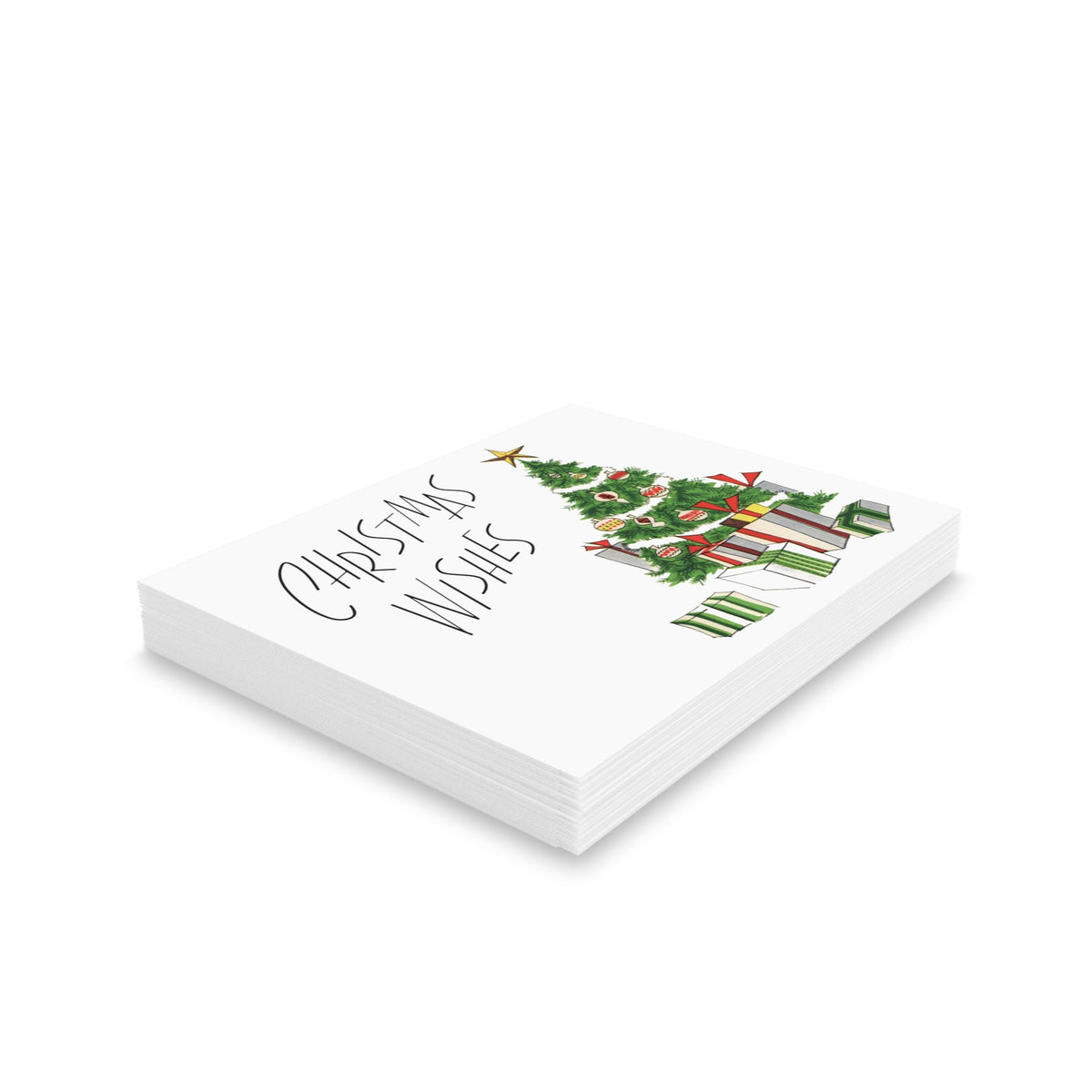Christmas Wishes Tree With Presents Mid Century Retro Christmas Print Matte Greeting Cards (8, 16, and 24 pcs)