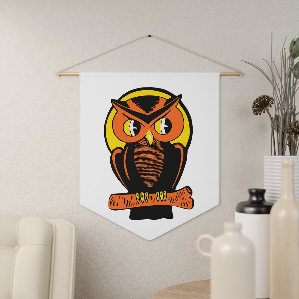 Orange Halloween Owl Mid Century Retro Halloween Print Decor Print Wall Hanging Banner Flag
