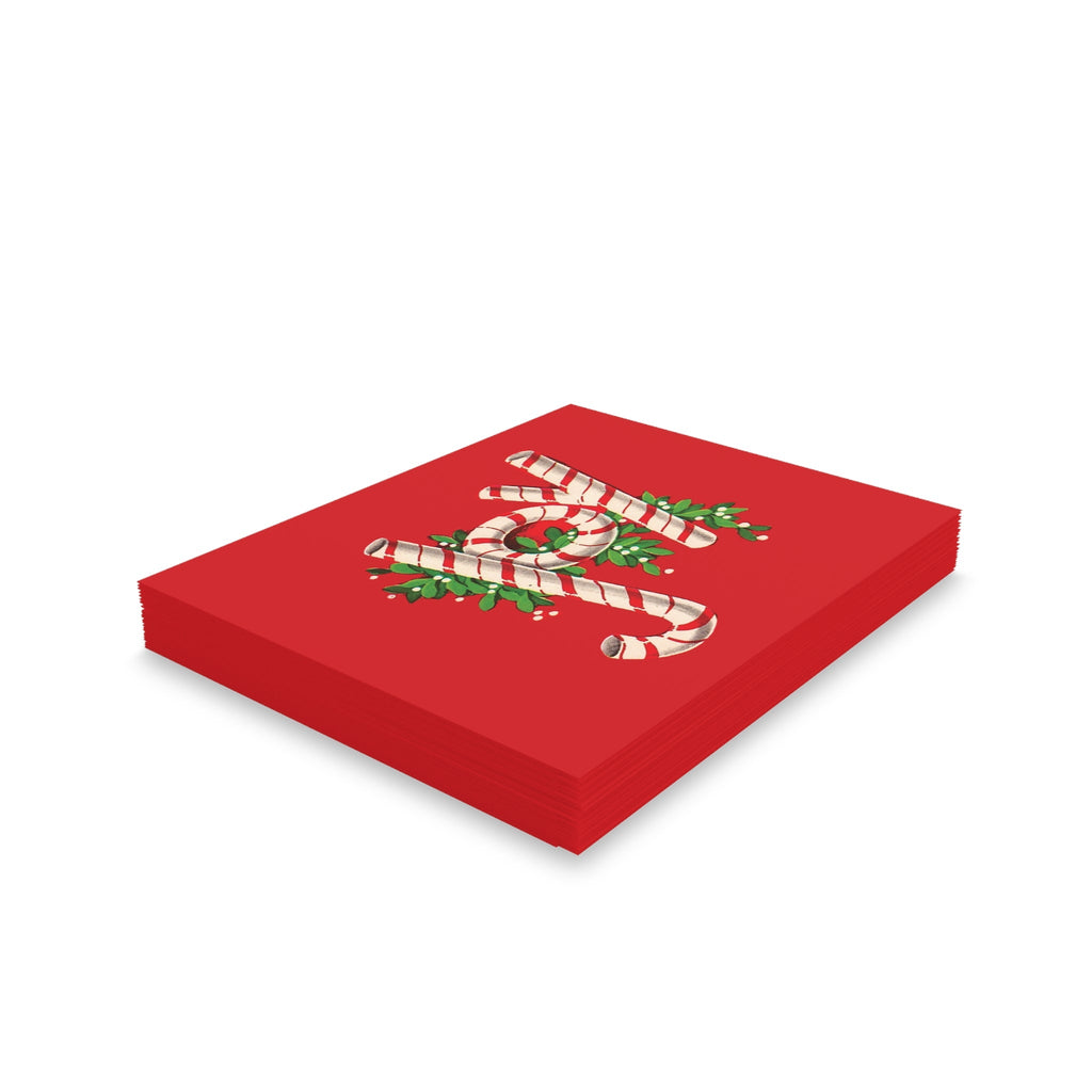 Joy Candy Canes Mid Century Retro Christmas Print Matte Greeting Cards (8, 16, and 24 pcs)