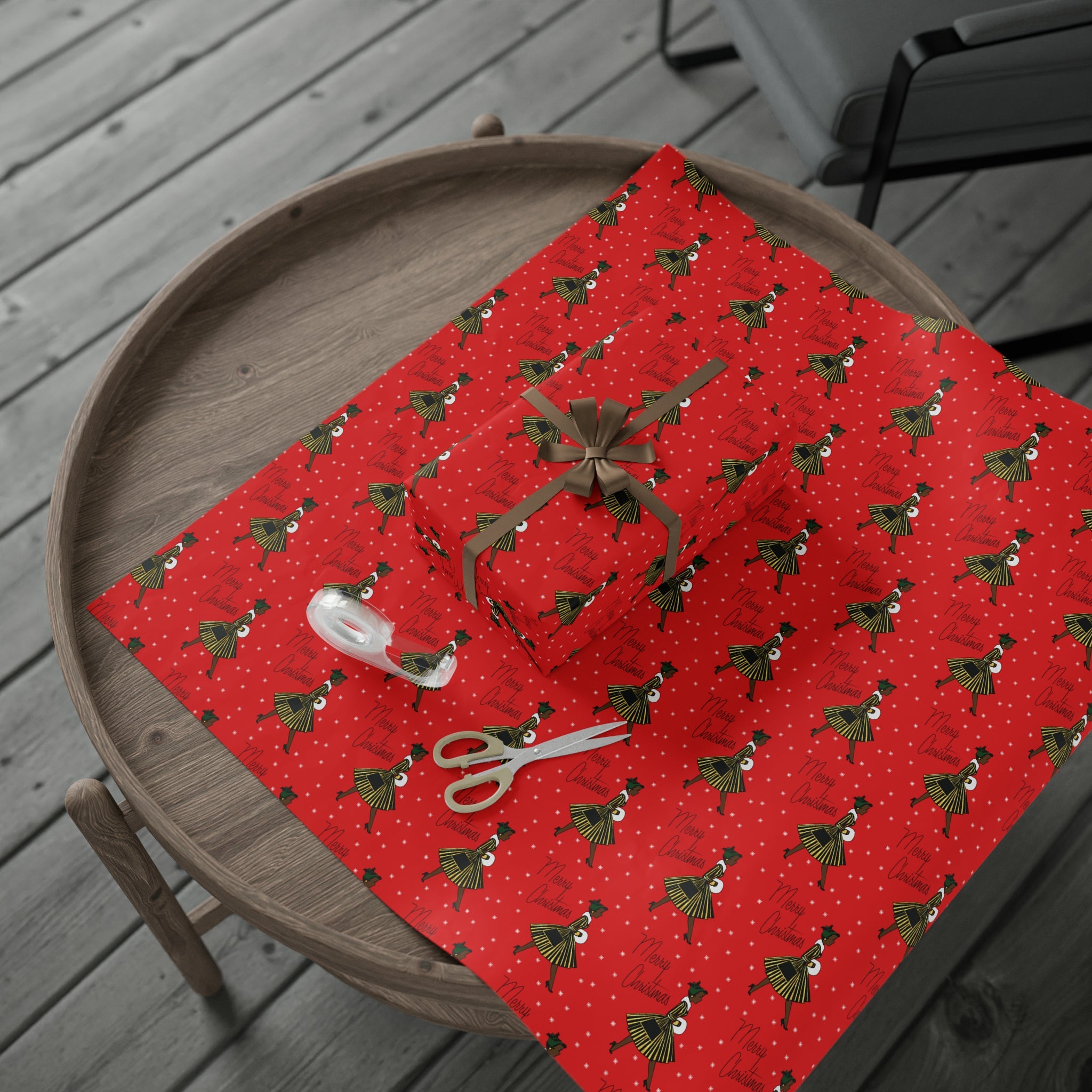 Merry Christmas Lady In Snow Red Mid Century Retro Christmas Print Holiday Gift Wrap Paper - Glossy Or Matte