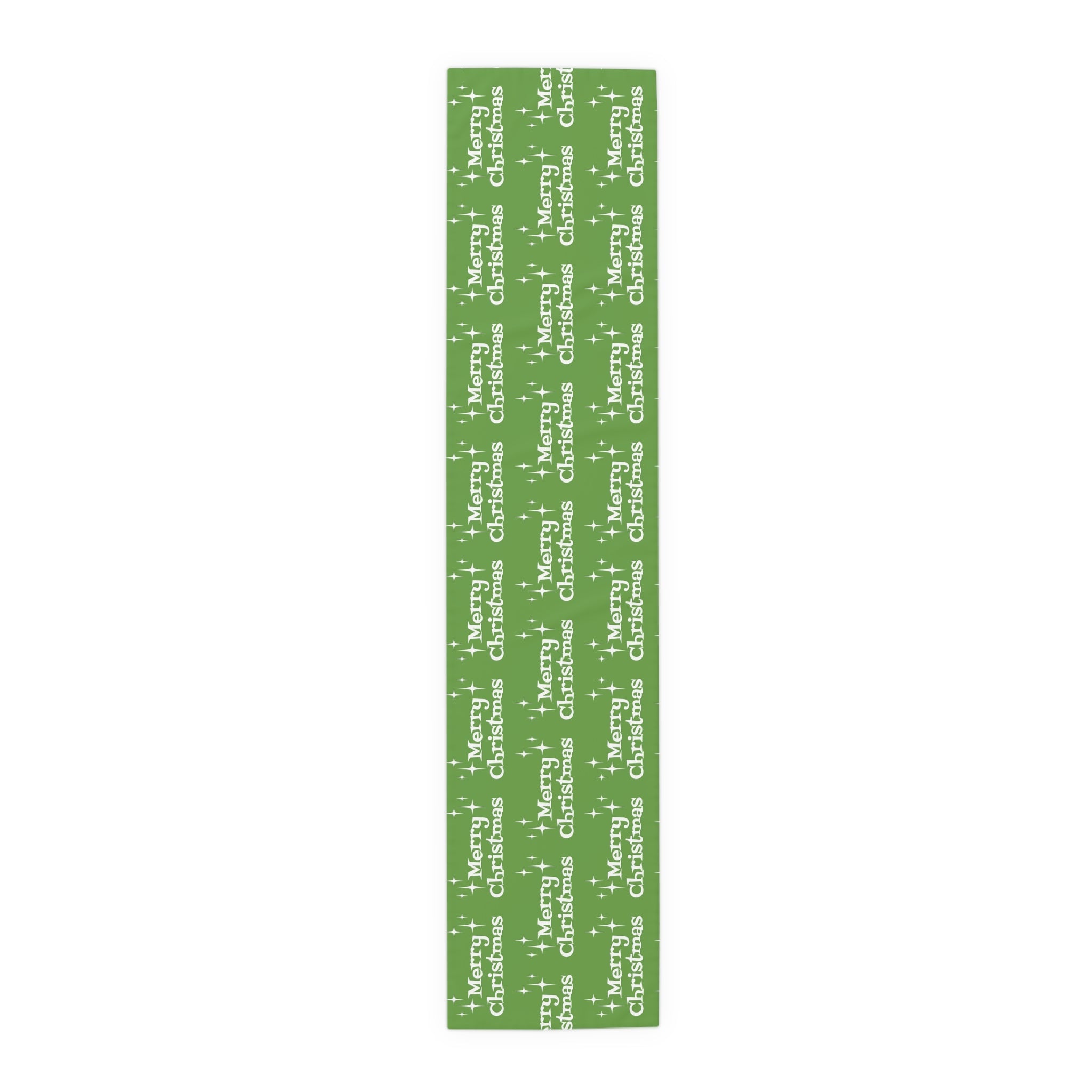 Merry Christmas Starburst Atomic Mid Century Retro Style Christmas Decor Green Cotton Poly Table Runner