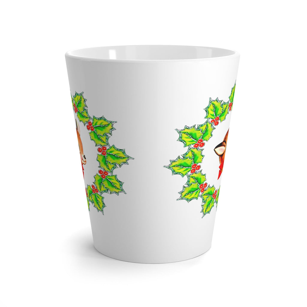 Christmas Reindeer In Holly Berry Wreath Mid Century Retro Christmas Print Latte Mug