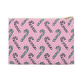 Pink And Teal Pastel Candy Canes Christmas Print Polyester Accessory Pouch Travel Bag