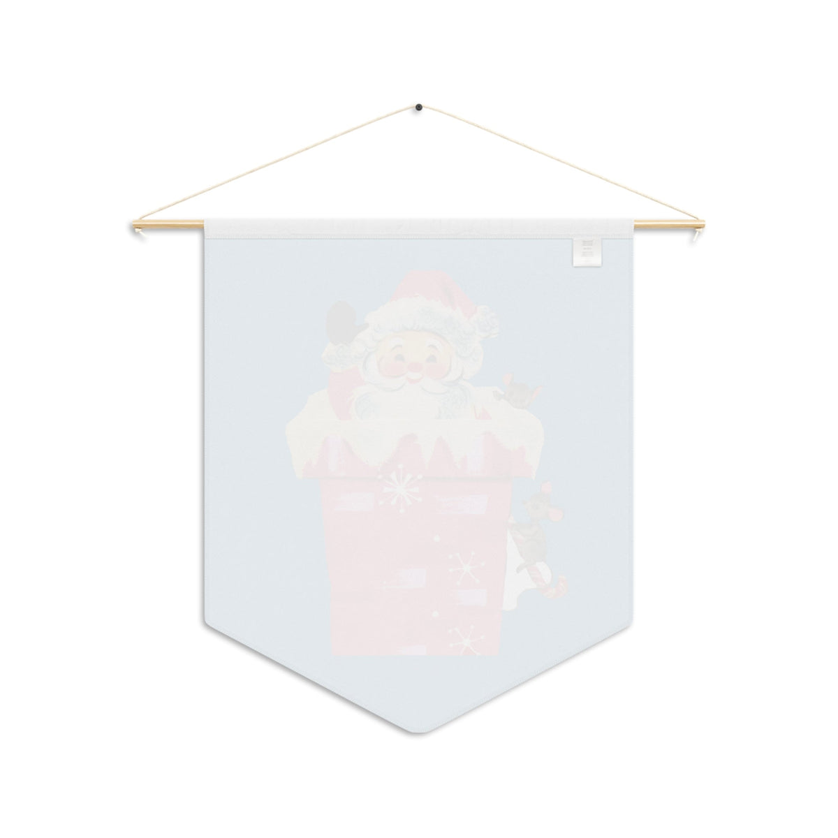 Pink Santa In Chimney Blue Mid Century Retro Print Christmas Print Wall Hanging Banner Flag