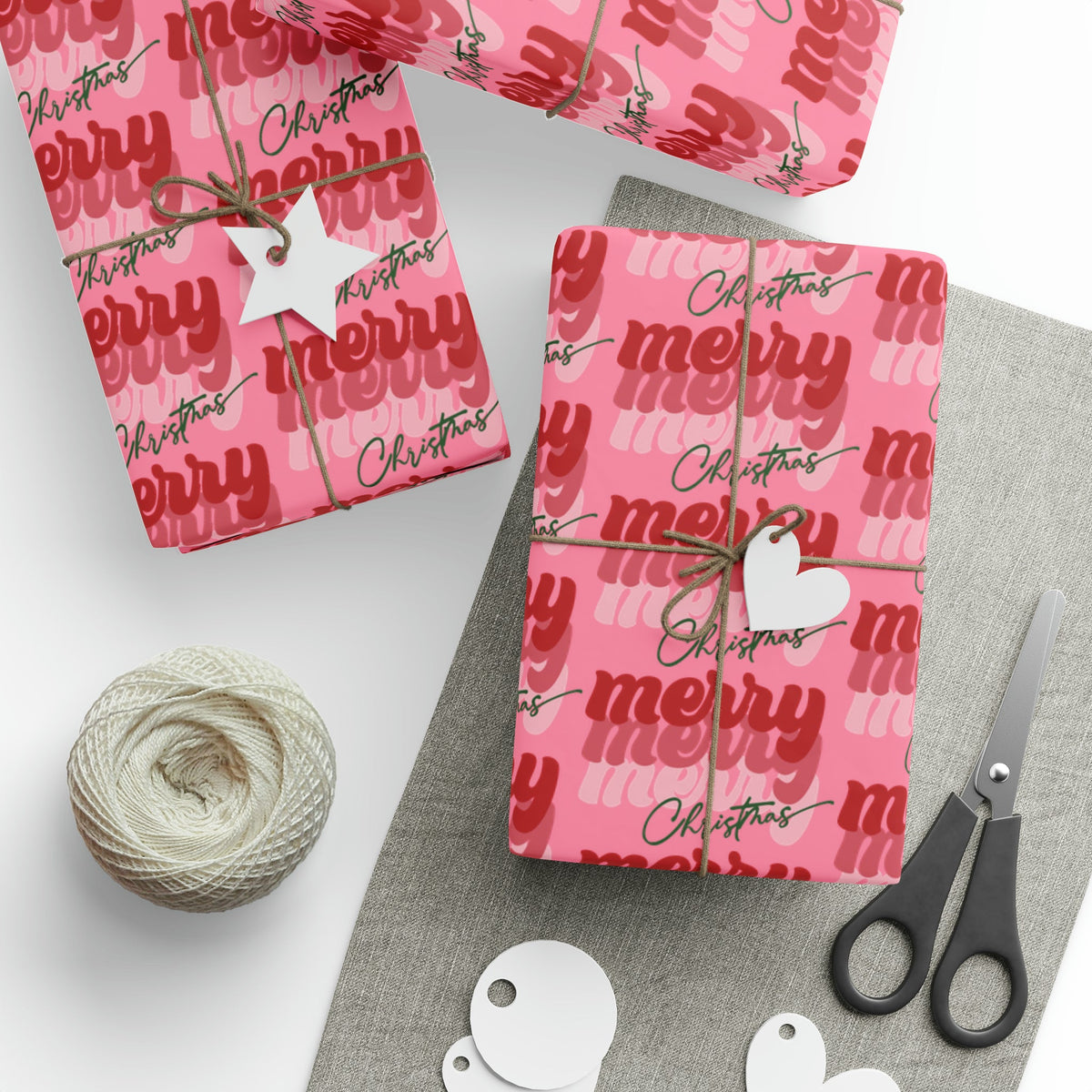 Merry Merry Merry Christmas Pink Retro Style Christmas Print Holiday Gift Wrap Paper - Glossy Or Matte