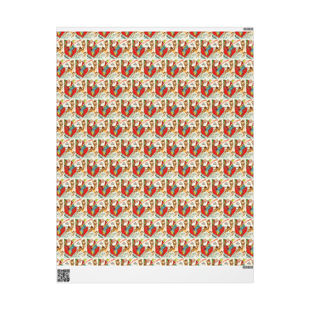A Jolly Christmas Dear Friend Santa In Sleigh With Reindeer Mid Century Retro Christmas Print Holiday Gift Wrap Paper - Glossy Or Matte
