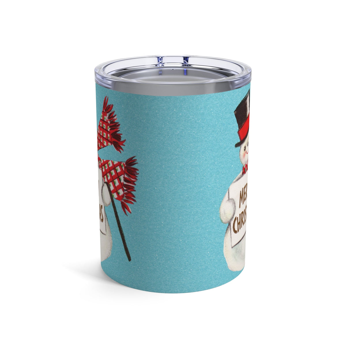Merry Christmas Snowman Blue Retro Christmas Print Stainless Steel Tumbler 10oz