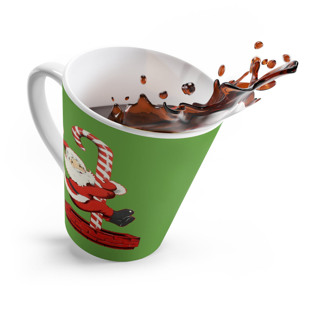 Santa Sliding Down Candy Cane Mid Century Retro Christmas Print Latte Mug