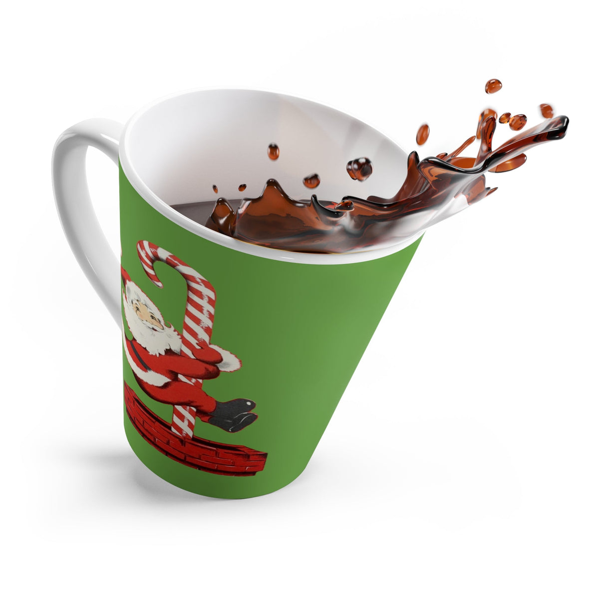 Santa Sliding Down Candy Cane Mid Century Retro Christmas Print Latte Mug