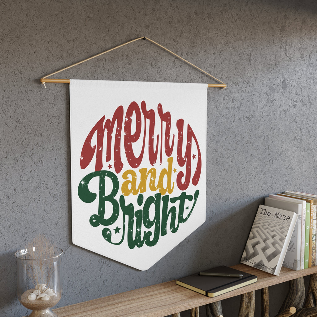 Merry And Bright Christmas Wall Hanging Banner Flag