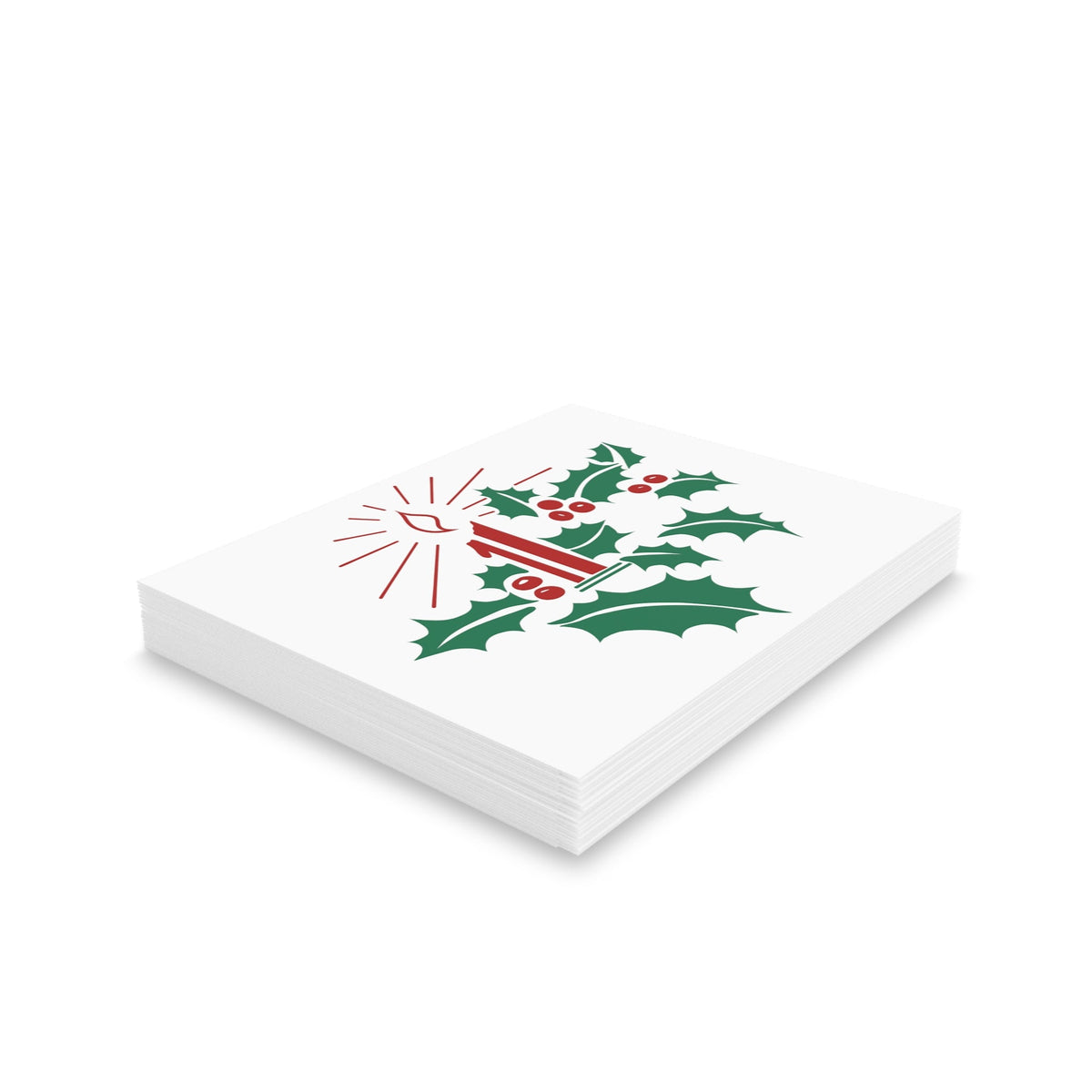Christmas Candle And Holly Mid Century Retro Christmas Style Matte Greeting Cards (8, 16, and 24 pcs)