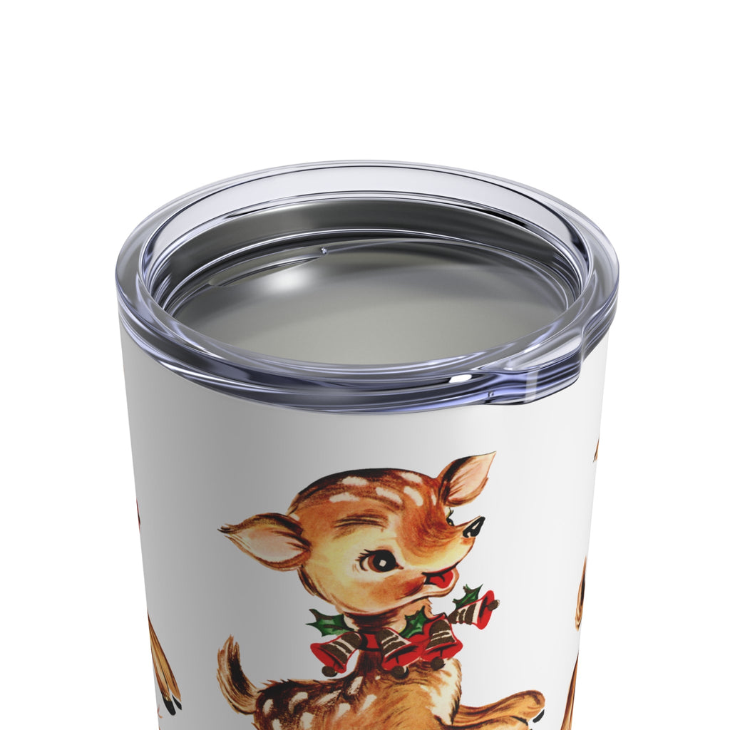 Reindeer With Holly Retro Christmas Print Stainless Steel Tumbler 10oz