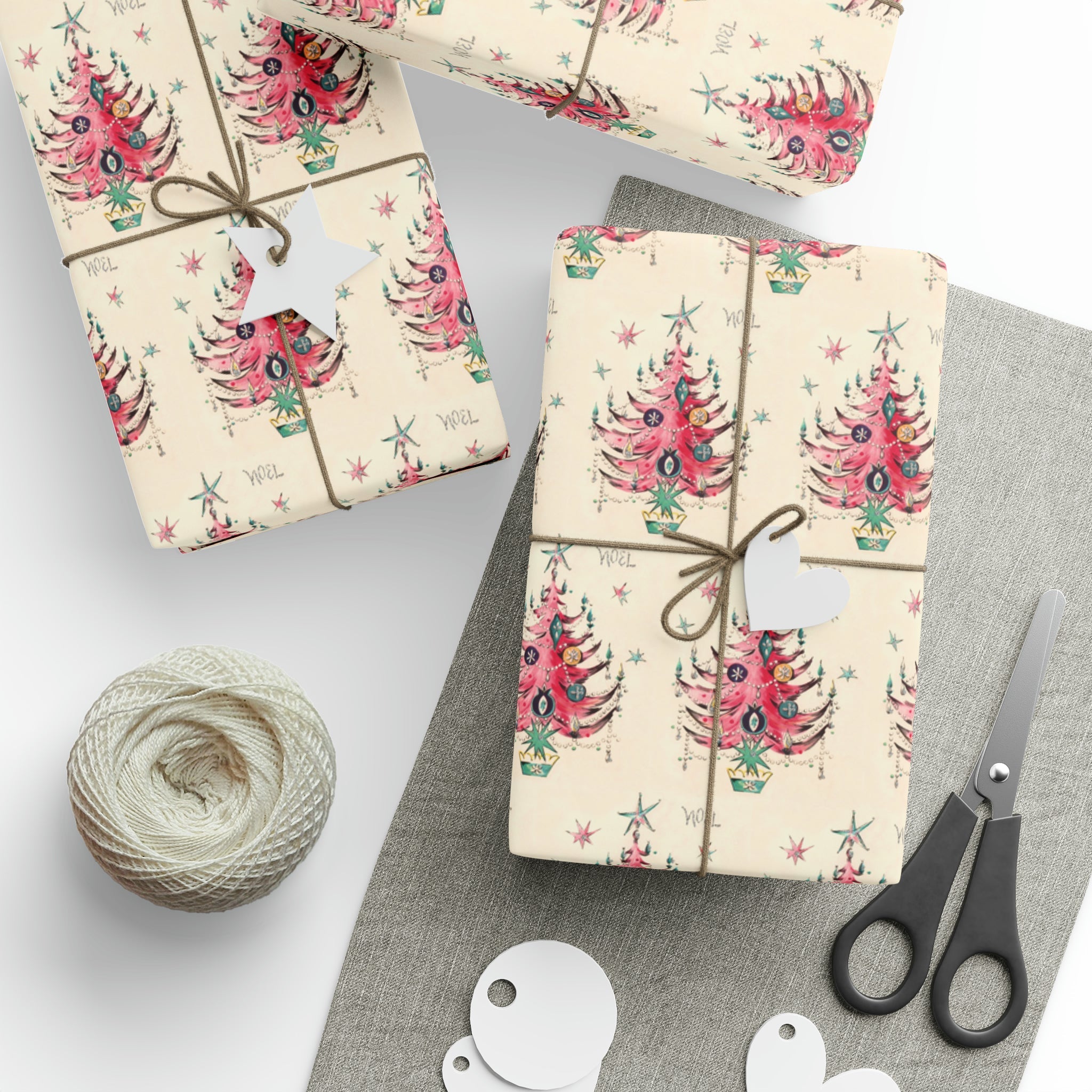 Noel Pink Christmas Trees Mid Century Retro Christmas Print Holiday Gift Wrap Paper - Glossy Or Matte