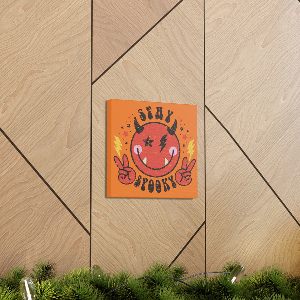 Stay Spooky Cute Devil Distressed Style Halloween Print Canvas Gallery Wrap