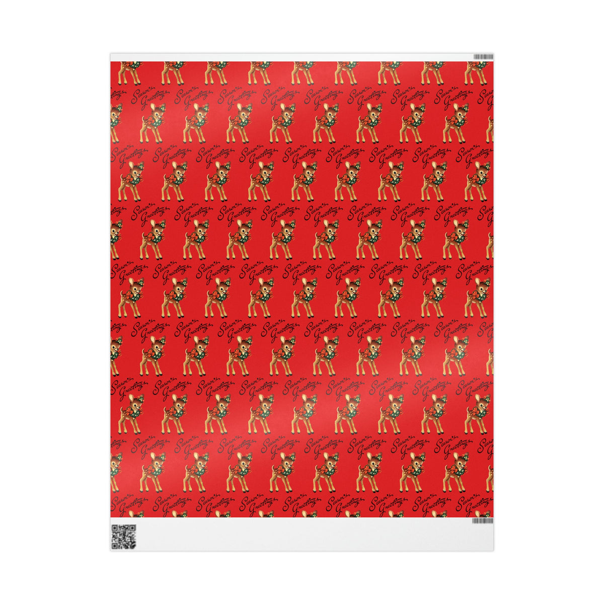 Season's Greetings Reindeer Wreath Retro Christmas Holiday Gift Wrap Paper - Glossy Or Matte