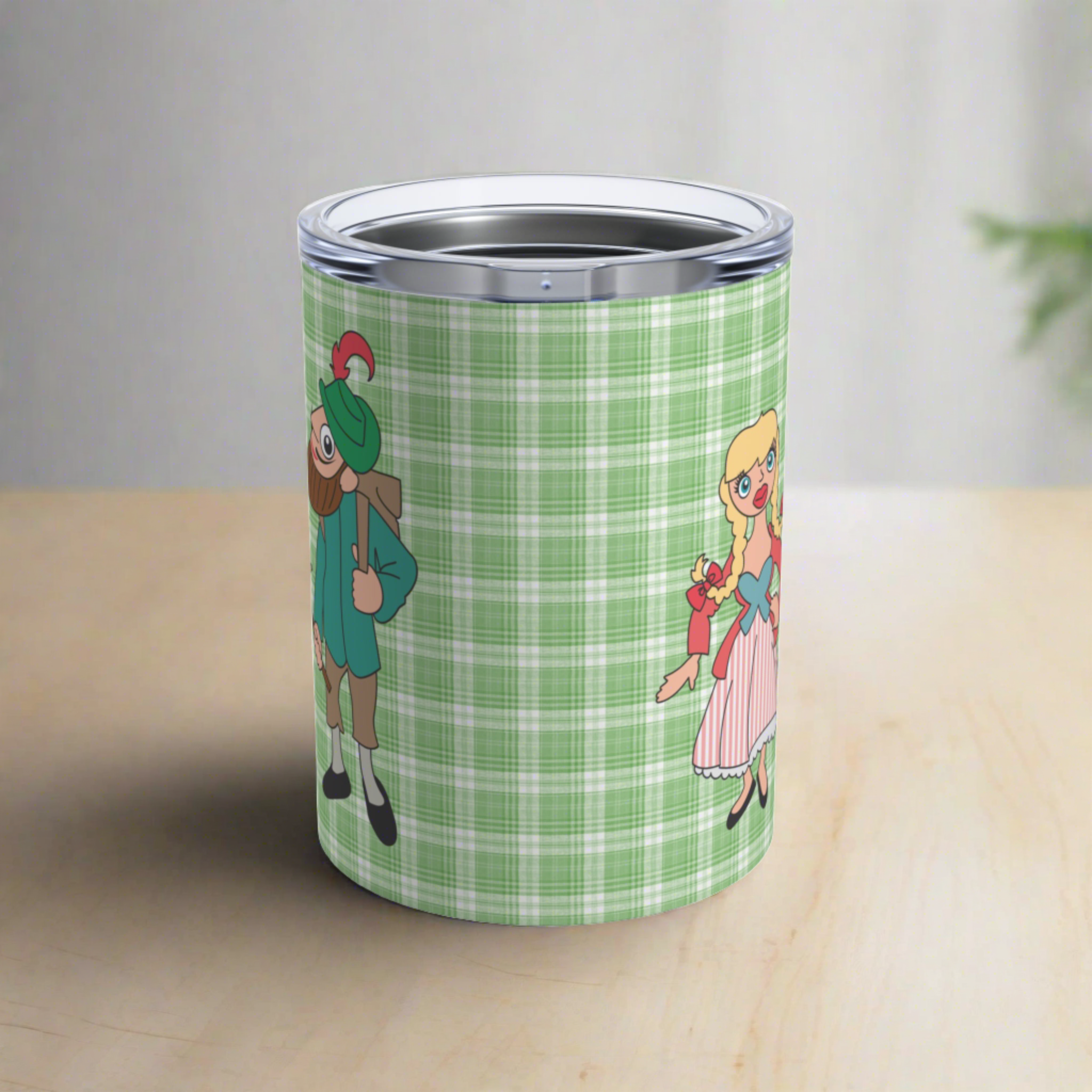 Sound Of Music Stainless Steel Tumbler 10oz Lonely Goatherd Girl In Pale Pink Coat Goat Baby Green Plaid Cup Unique Cute Gift For Friend