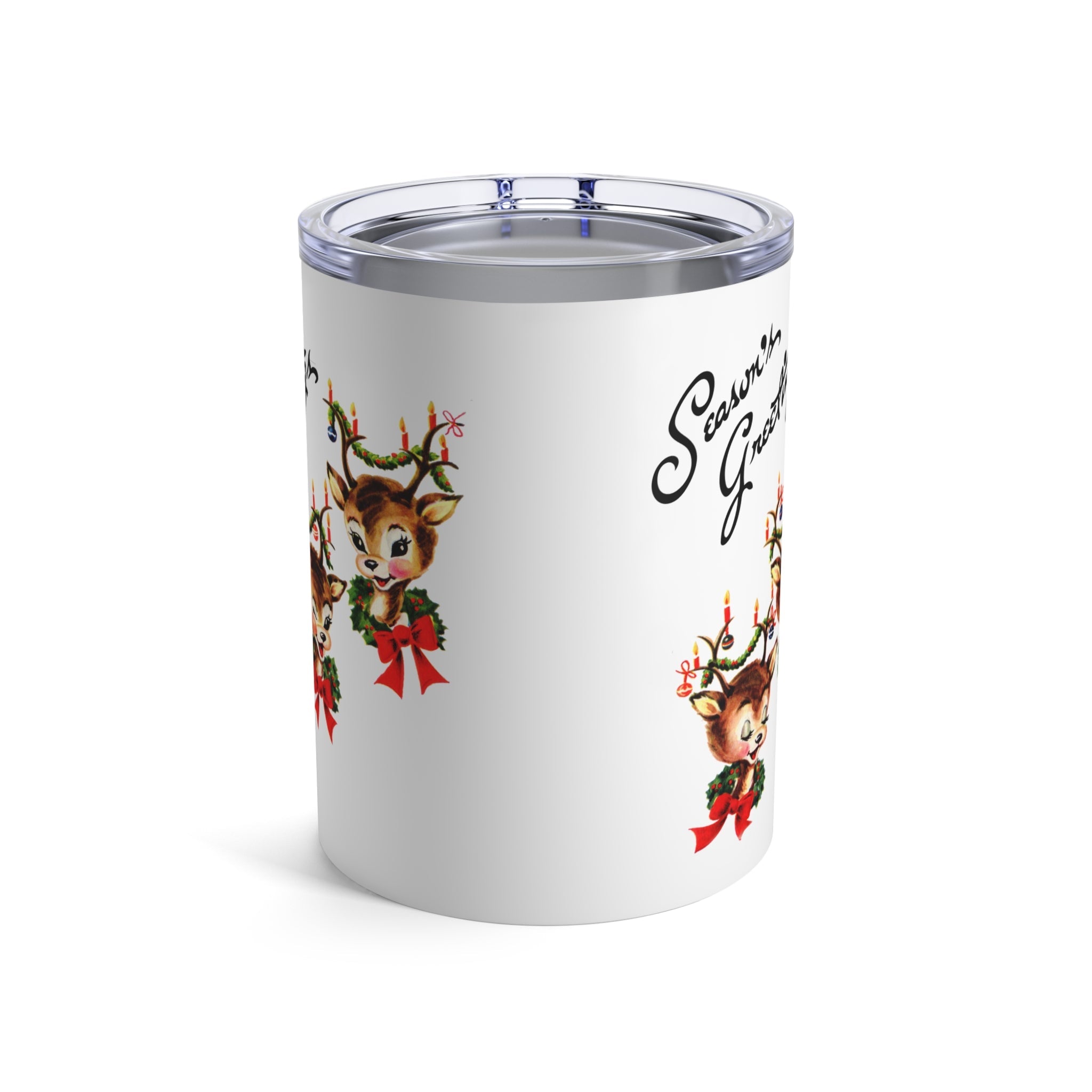 Season's Greeting Reindeer Mid Century Retro Christmas Print Stainless Steel Tumbler 10oz
