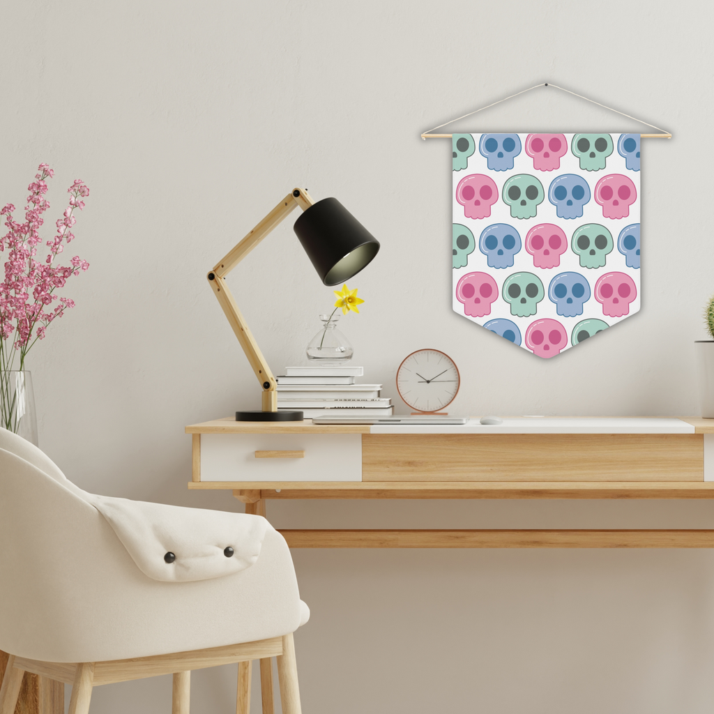 Pastel Goth Skulls Print Cute Halloween Pennant Banner Wall Hanging