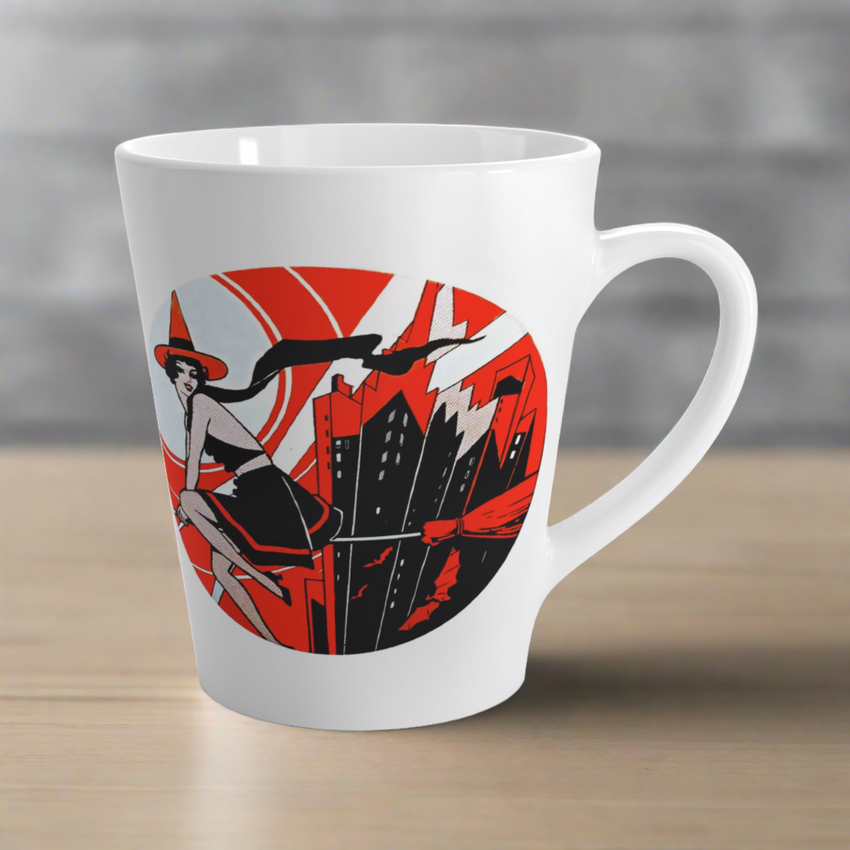 Flapper Witch Retro Deco Vintage Halloween Print Latte Coffee Mug