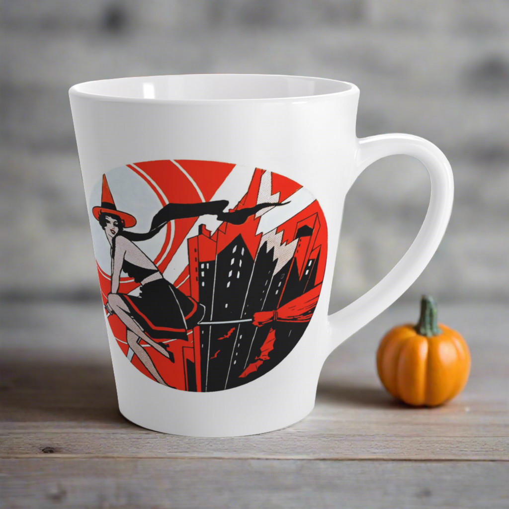 Flapper Witch Retro Deco Vintage Halloween Print Latte Coffee Mug