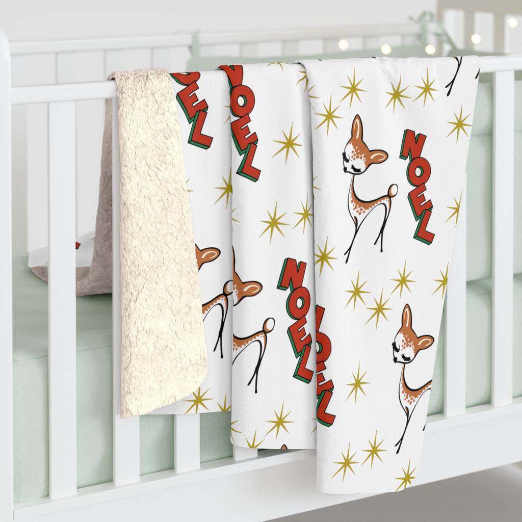 Noel Reindeer Atomic Mid Century Retro Style Sherpa Fleece Blanket