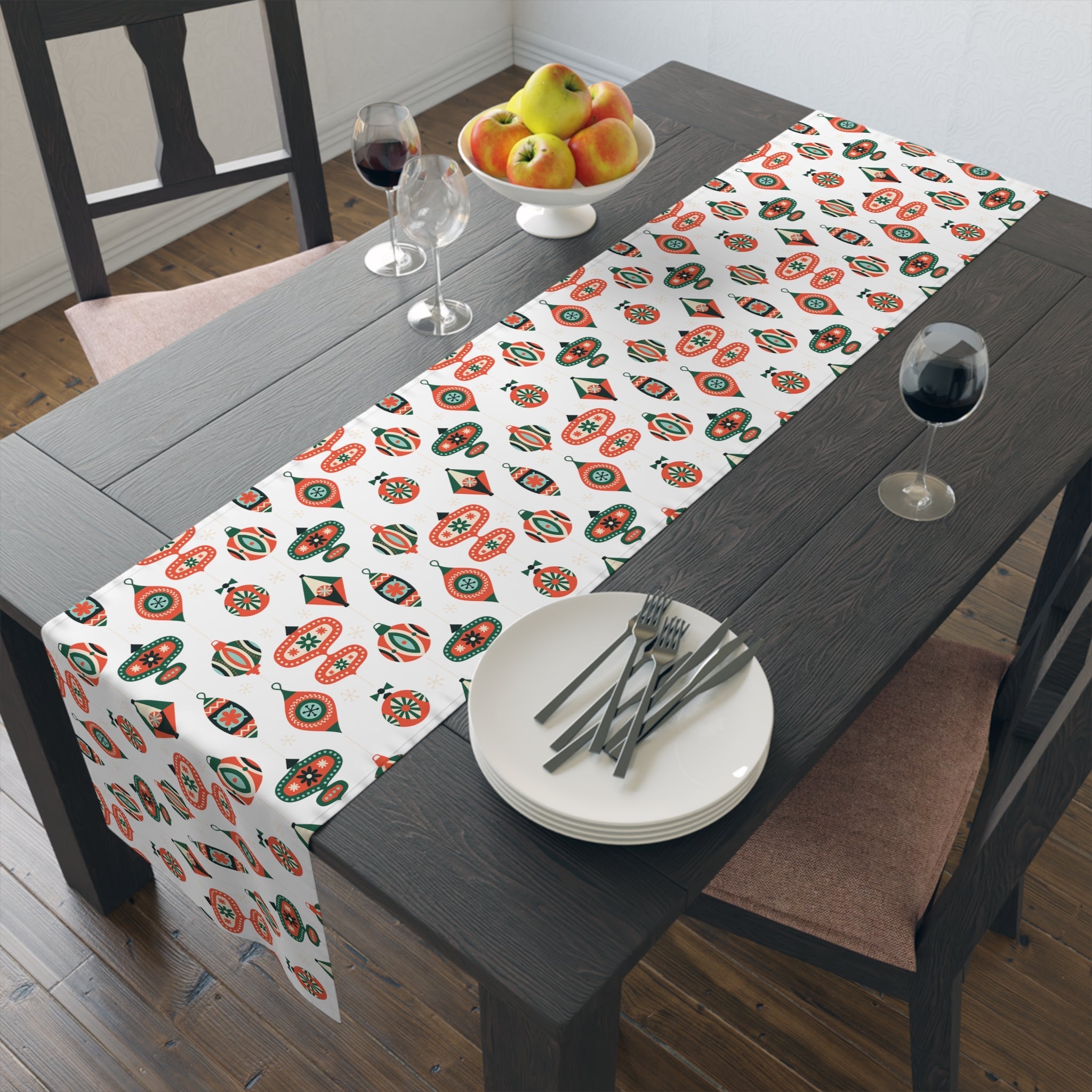 Atomic Retro Christmas Ornaments Atomic Mid Century Retro Style Holiday Table Runner - Cotton Or Polyester