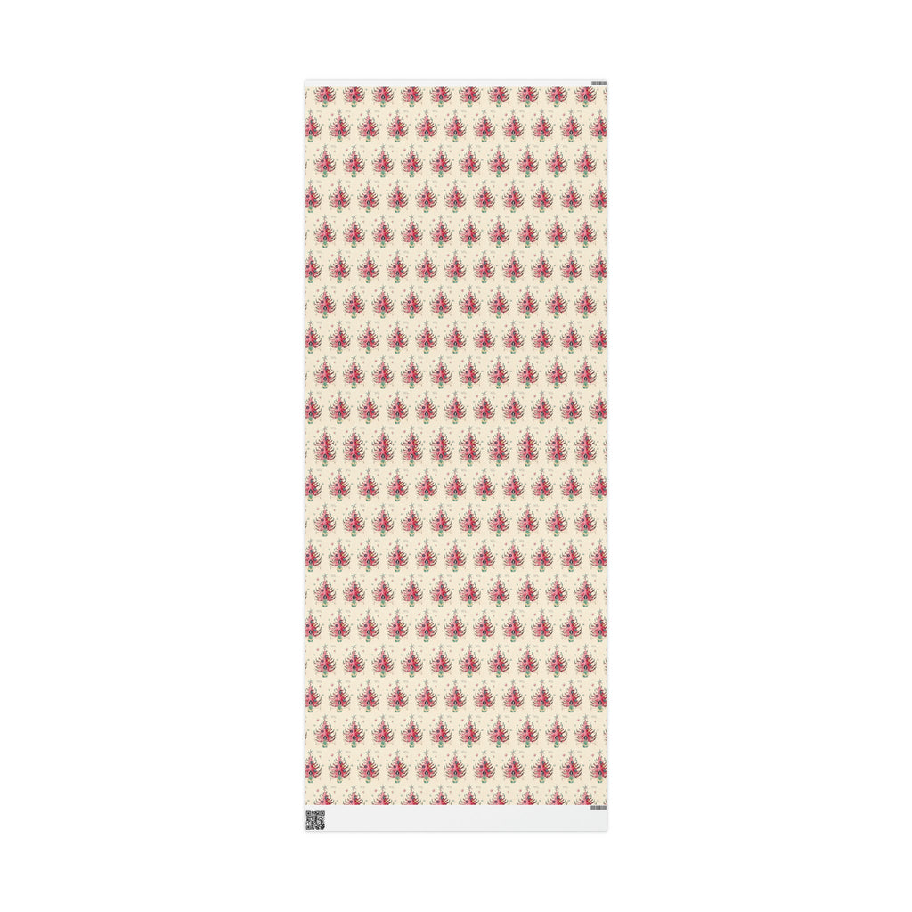 Noel Pink Christmas Trees Mid Century Retro Christmas Print Holiday Gift Wrap Paper - Glossy Or Matte