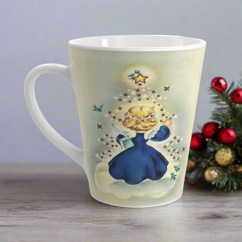 Christmas Angel On Cloud Star With Bluebirds Vintage Christmas Latte Coffee Mug