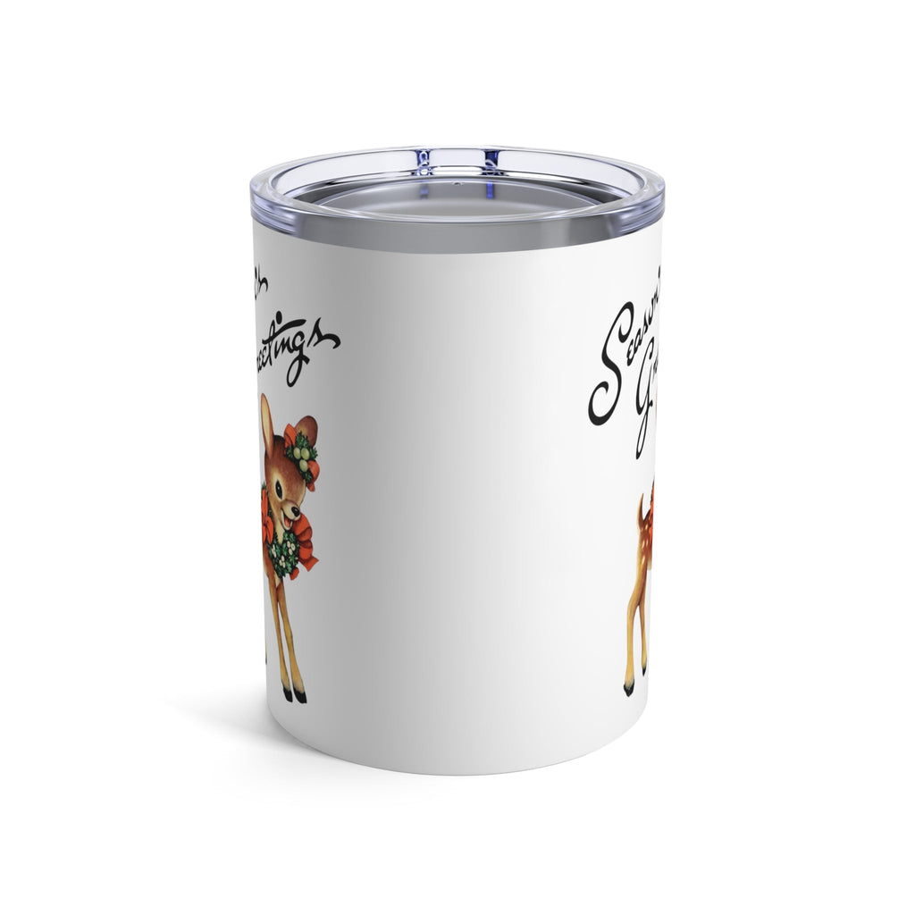 Season's Greetings Cute Reindeer Retro Mid Century Christmas Print Stainless Steel Tumbler 10oz