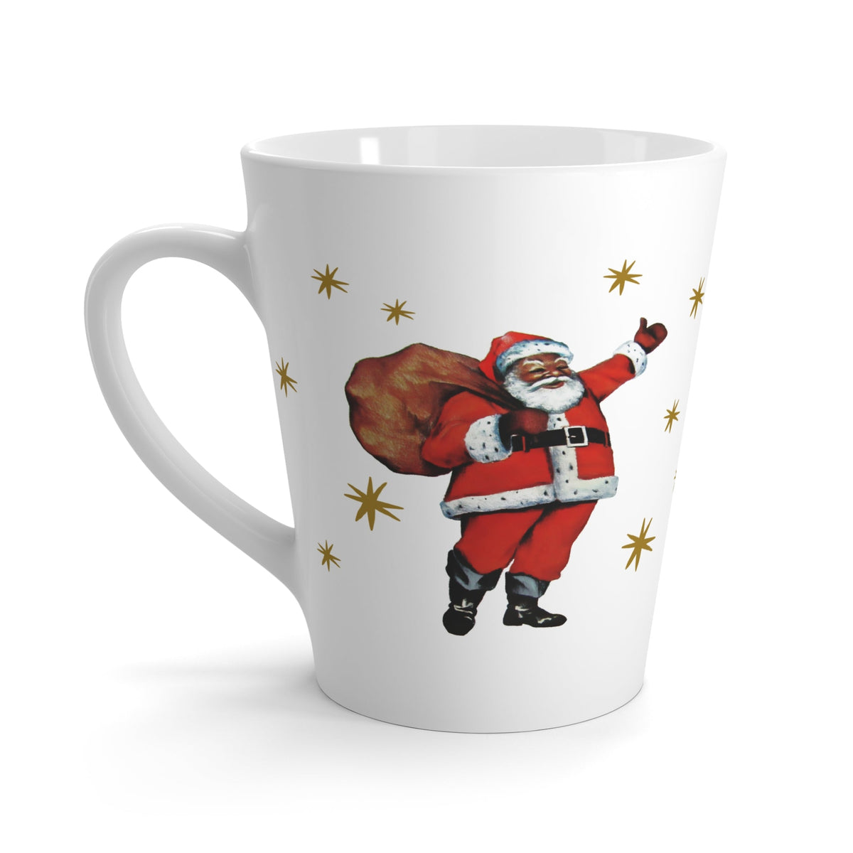Santa With Gold Stars Mid Century Retro Christmas Print Latte Mug