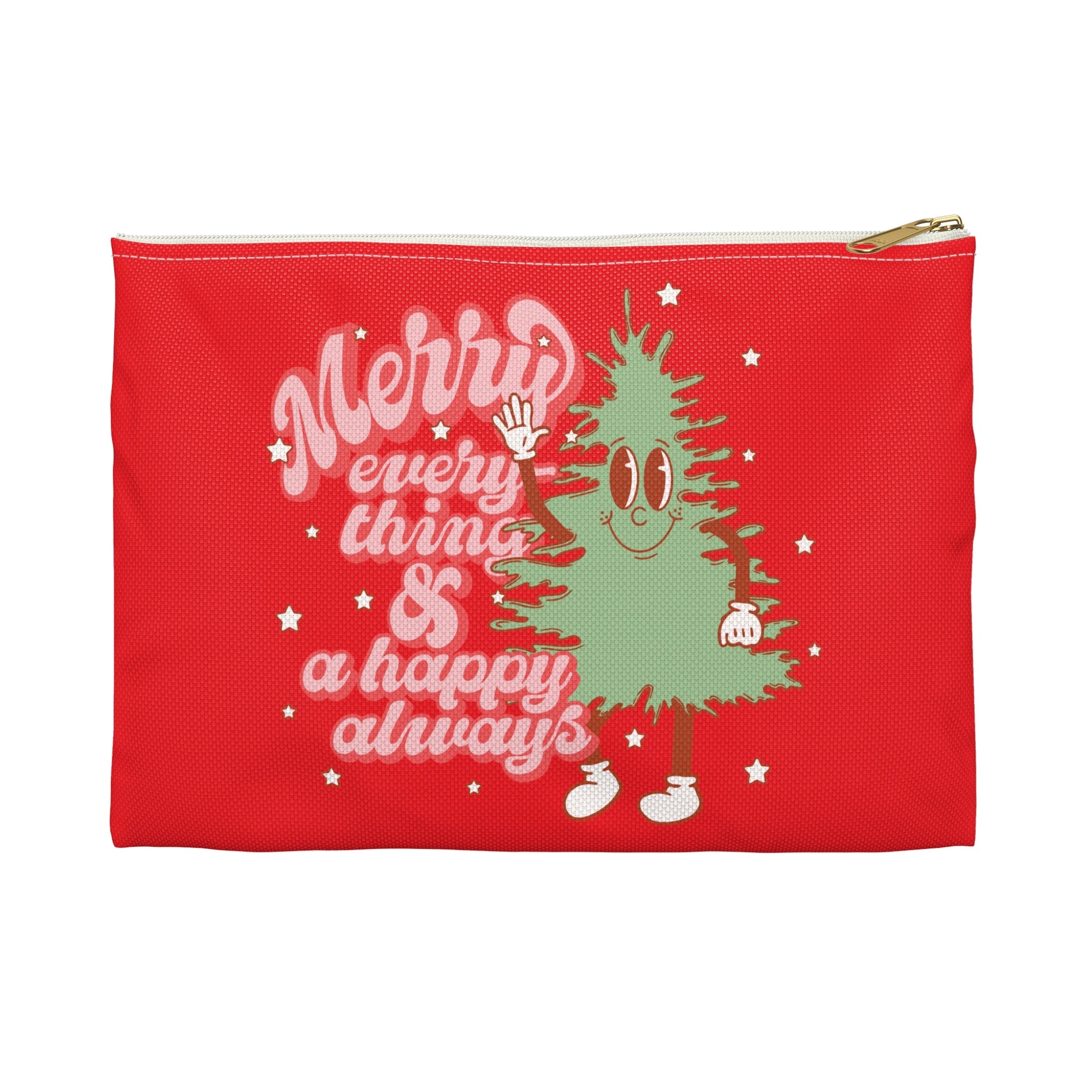 Merry Everything And A Happy Always Cute Christmas Tree Retro Style Christmas Print Polyester Accessory Travel Bag Pouch