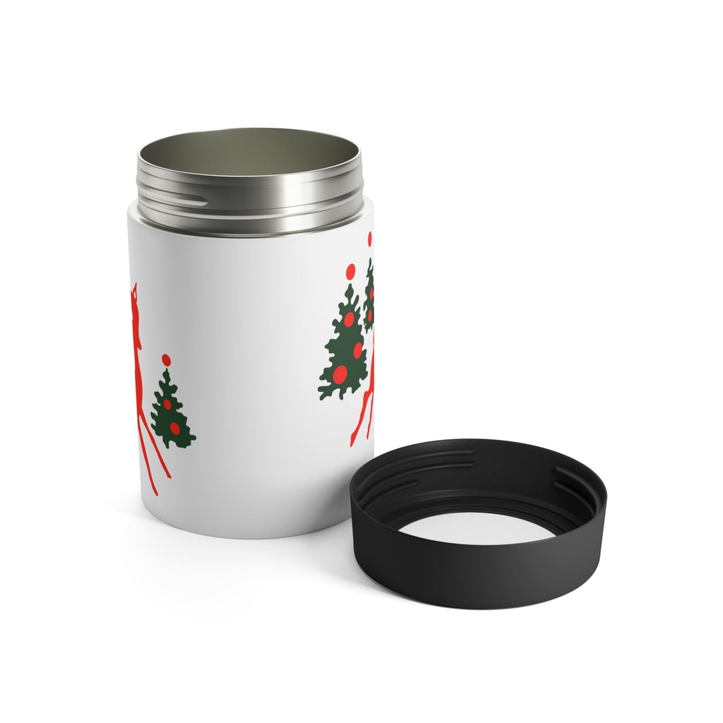 Red Reindeer Christmas Trees Mid Century Retro Christmas Print Stainless Steel Can Holder