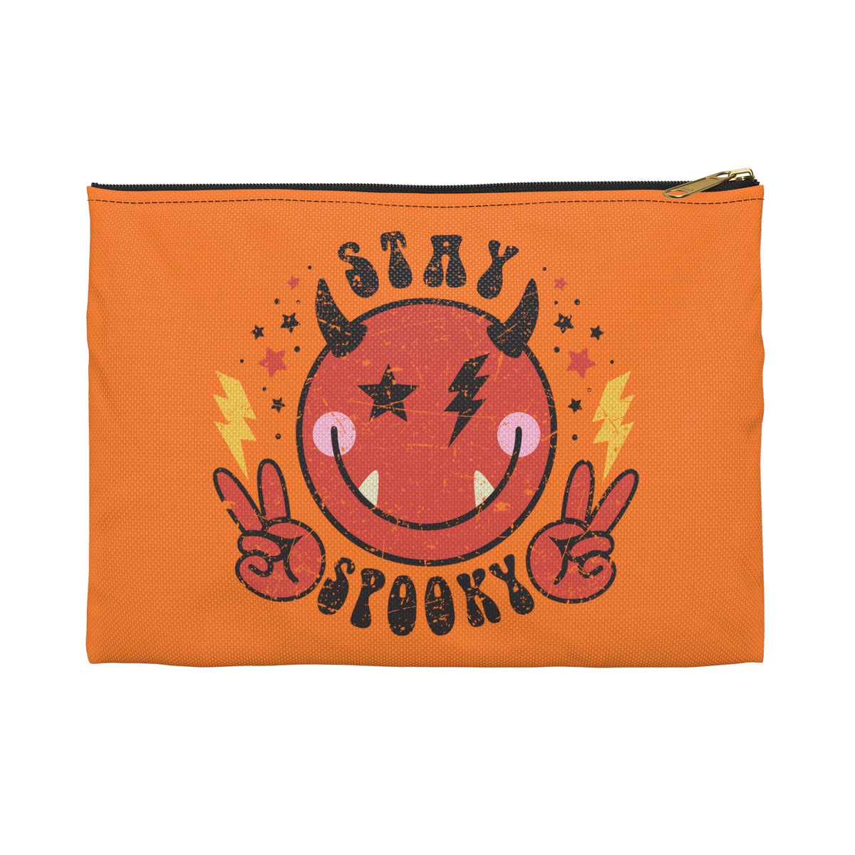 Stay Spooky Devil Distressed Style Halloween Print Polyester Accessory Pouch Travel Bag